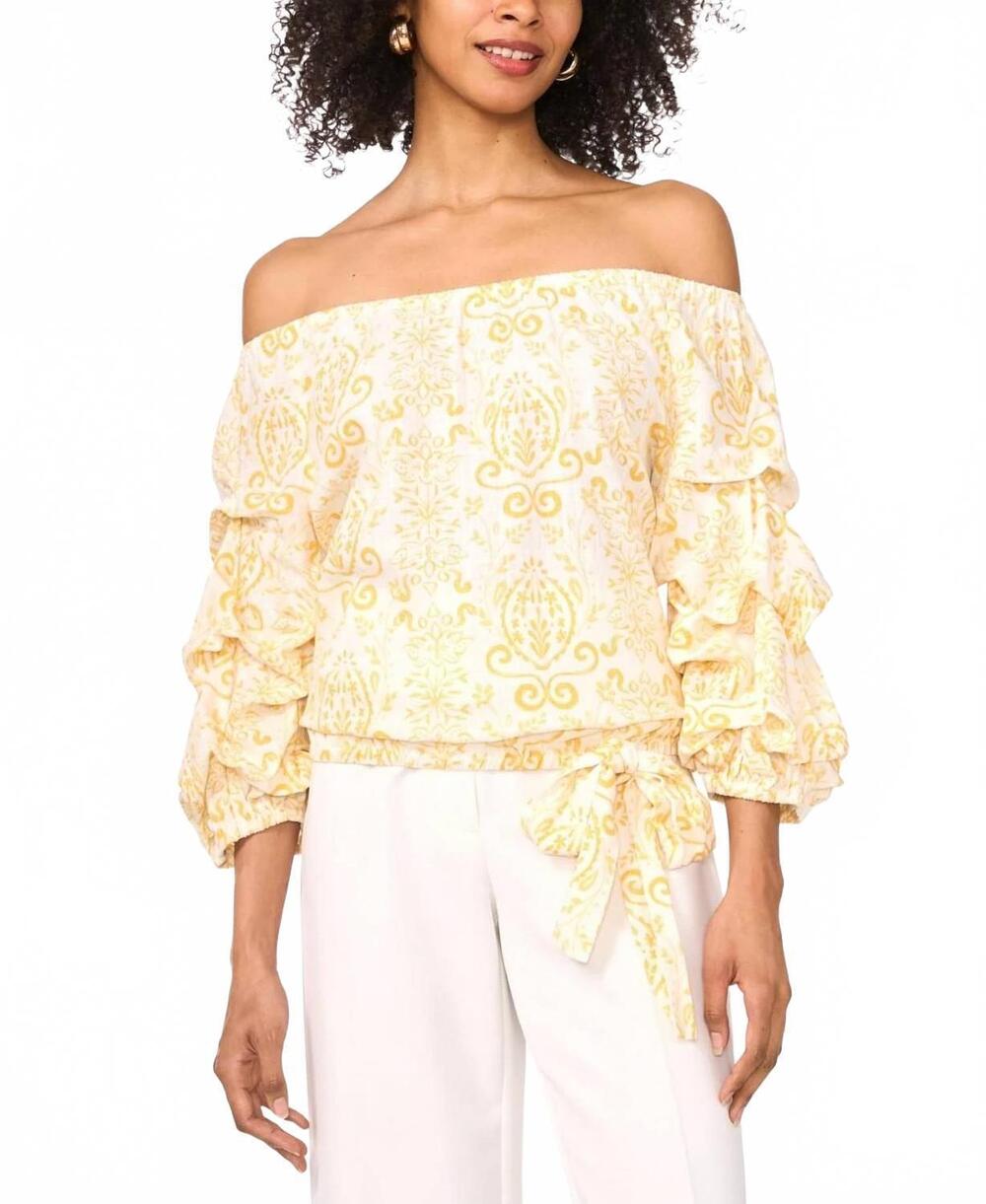 NEW VINCE CAMUTO floral off-the-shoulder blouse in yellow rose
